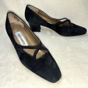 VTG Lora Garetti Suede Leather Shoes Kitten Heel Black Slip On Sz 6M #n